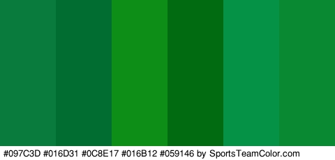 #097C3D #016D31 #0C8E17 #016B12 #059146 #098932 Colors