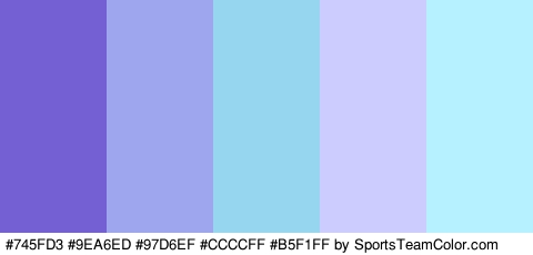 #745FD3 #9EA6ED #97D6EF #CCCCFF #B5F1FF Colors