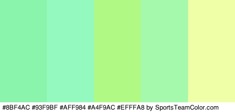 #8BF4AC #93F9BF #AFF984 #A4F9AC #EFFFA8 Colors