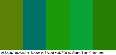 #5B8207 #007263 #1B990A #0BA338 #257F05 Colors