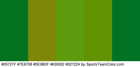 #05721F #7E8708 #5E9B0F #639302 #027224 Colors