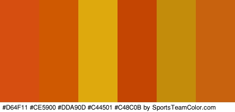 #D64F11 #CE5900 #DDA90D #C44501 #C48C0B #C9620E Colors