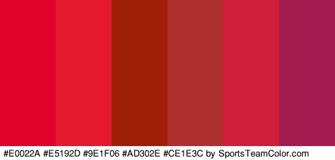 #E0022A #E5192D #9E1F06 #AD302E #CE1E3C #A31A4E Colors