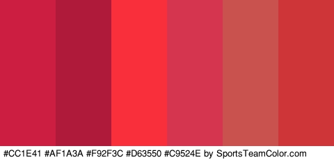 #CC1E41 #AF1A3A #F92F3C #D63550 #C9524E #CE3538 Colors