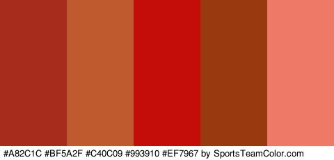 #A82C1C #BF5A2F #C40C09 #993910 #EF7967 Colors