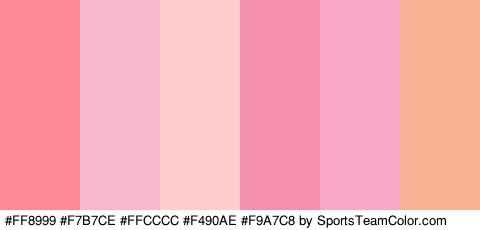 #FF8999 #F7B7CE #FFCCCC #F490AE #F9A7C8 #F9B093 Colors