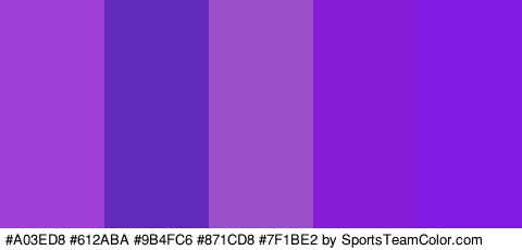 #A03ED8 #612ABA #9B4FC6 #871CD8 #7F1BE2 Colors