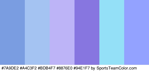 #7A9DE2 #A4C3F2 #BDB4F7 #8876E0 #94E1F7 #93A2FF Colors