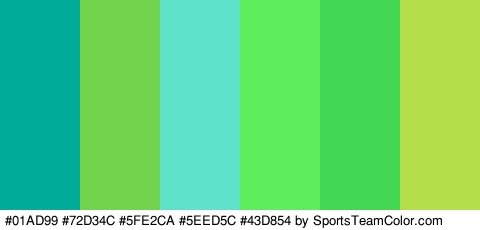 #01AD99 #72D34C #5FE2CA #5EED5C #43D854 #B3DD49 Colors