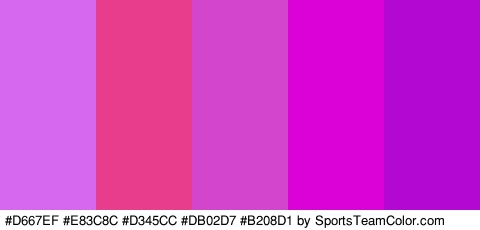 #D667EF #E83C8C #D345CC #DB02D7 #B208D1 Colors