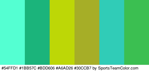 #54FFD1 #1BB57C #BDD606 #A6AD26 #30CCB7 #3BBF51 Colors