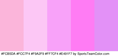 #FCB5DA #FCC7F4 #F9A2F9 #FF7CF4 #E491F7 Colors