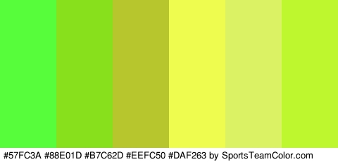 #57FC3A #88E01D #B7C62D #EEFC50 #DAF263 #BEF72E Colors