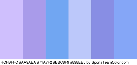 #CFBFFC #AA9AEA #71A7F2 #BBC8F9 #898EE5 #85A5F7 Colors