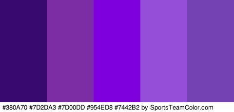 #380A70 #7D2DA3 #7D00DD #954ED8 #7442B2 Colors