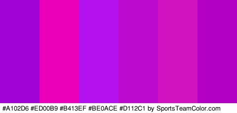 #A102D6 #ED00B9 #B413EF #BE0ACE #D112C1 #B300C4 Colors