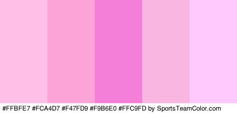 #FFBFE7 #FCA4D7 #F47FD9 #F9B6E0 #FFC9FD Colors