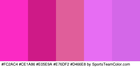 #FC2AC4 #CE1A86 #E05E9A #E76DF2 #D466E8 Colors