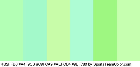 #B2FFB6 #A4F9CB #C9FCA9 #AEFCD4 #9EF780 #C6FFAF Colors