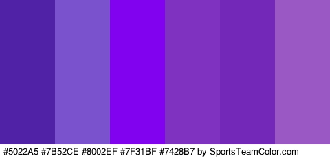 #5022A5 #7B52CE #8002EF #7F31BF #7428B7 #9958C4 Colors