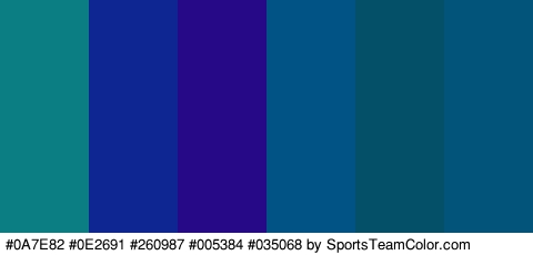 #0A7E82 #0E2691 #260987 #005384 #035068 #03547A Colors