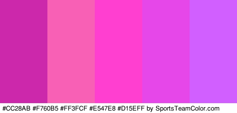 #CC28AB #F760B5 #FF3FCF #E547E8 #D15EFF Colors