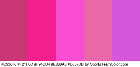 #C93676 #F21F8C #F94DD4 #E868A8 #D657DB Colors