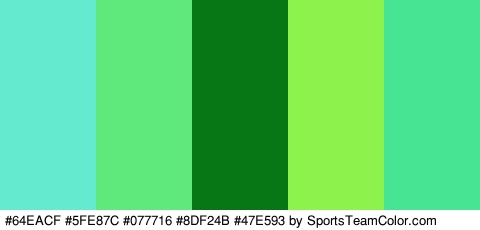 #64EACF #5FE87C #077716 #8DF24B #47E593 Colors