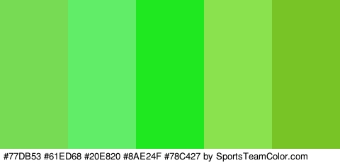 #77DB53 #61ED68 #20E820 #8AE24F #78C427 Colors