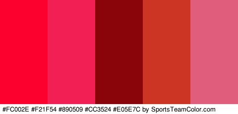 #FC002E #F21F54 #890509 #CC3524 #E05E7C Colors