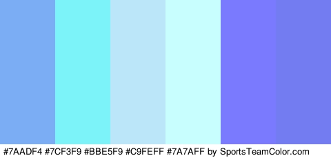 #7AADF4 #7CF3F9 #BBE5F9 #C9FEFF #7A7AFF #747CF2 Colors