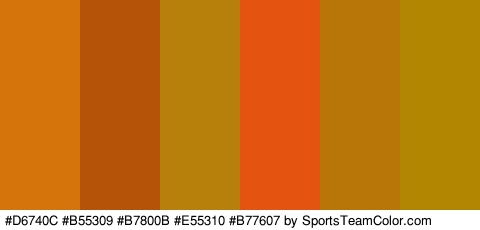 #D6740C #B55309 #B7800B #E55310 #B77607 #B28601 Colors