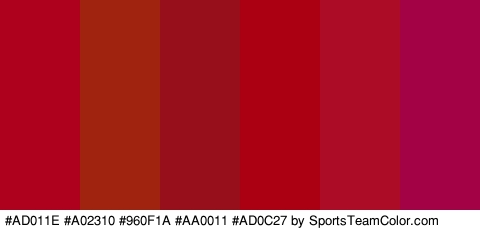 #AD011E #A02310 #960F1A #AA0011 #AD0C27 #A30345 Colors