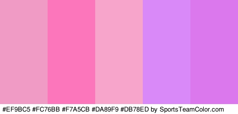 #EF9BC5 #FC76BB #F7A5CB #DA89F9 #DB78ED Colors