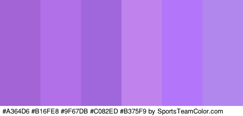 #A364D6 #B16FE8 #9F67DB #C082ED #B375F9 #B187ED Colors