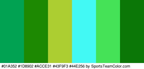 #01A352 #1D8902 #ACCE31 #43F9F3 #44E256 #0A7707 Colors