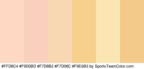 #FFD8C4 #F9D0BD #F7D8B2 #F7D08C #F9E6B3 #F4CA8B Colors