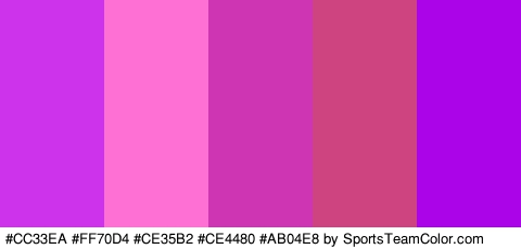 #CC33EA #FF70D4 #CE35B2 #CE4480 #AB04E8 Colors