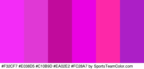 #F32CF7 #E038D5 #C10B9D #EA02E2 #FC28A7 #AD1FC6 Colors