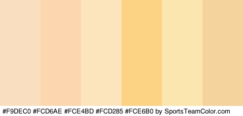 #F9DEC0 #FCD6AE #FCE4BD #FCD285 #FCE6B0 #F4D39C Colors