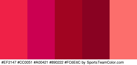 #EF2147 #CC0051 #A00421 #890222 #FC6E6C Colors