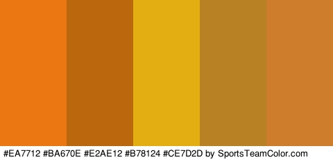 #EA7712 #BA670E #E2AE12 #B78124 #CE7D2D Colors