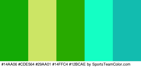 #14AA06 #CDE564 #29AA01 #14FFC4 #12BCAE Colors