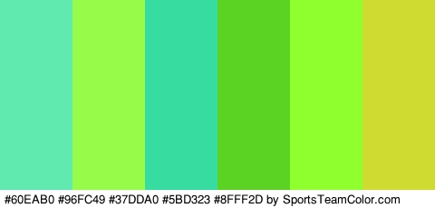 #60EAB0 #96FC49 #37DDA0 #5BD323 #8FFF2D #CFDB30 Colors