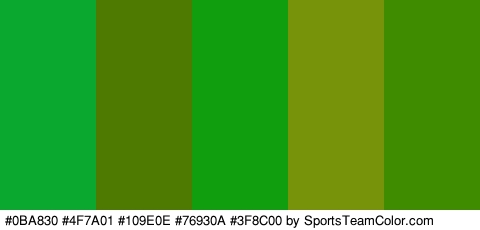 #0BA830 #4F7A01 #109E0E #76930A #3F8C00 Colors