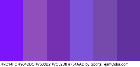 #7C14FC #904DBC #7530B2 #7C52D8 #754AAD #61329E Colors