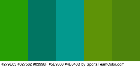 #279E03 #027562 #03998F #5E9308 #4E840B Colors