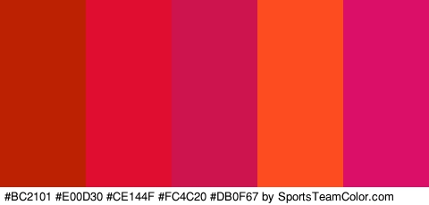 #BC2101 #E00D30 #CE144F #FC4C20 #DB0F67 Colors