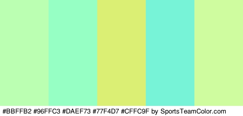 #BBFFB2 #96FFC3 #DAEF73 #77F4D7 #CFFC9F Colors