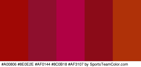 #A00806 #8E0E2E #AF0144 #8C0B18 #AF3107 Colors